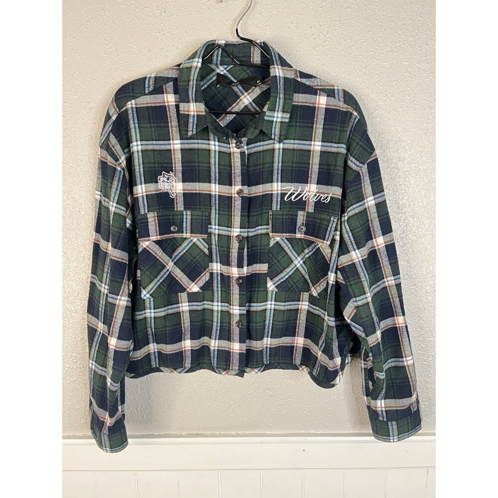 Darc Sport She Wolves Cursive Cropped Flannel Plaid Womens Sz M Green 361 Of 500